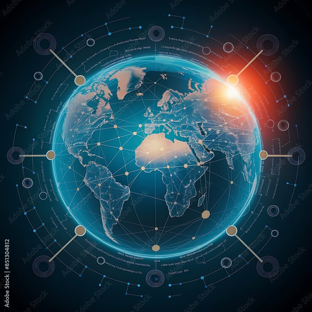 Fototapeta premium Connections system sphere global world view on city background 3D rendering 