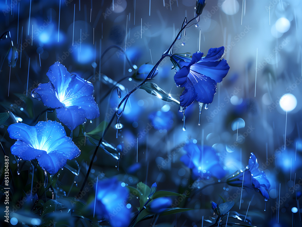 Fototapeta premium Blue and flower in the dark night