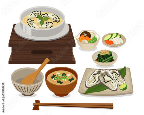 食事_釜飯_牡蠣釜めし定食（背景白）