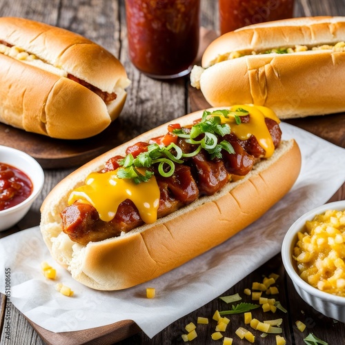 American hot dog with mustard and ketchup