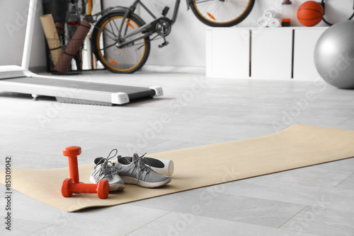 Sneakers with dumbbells and...