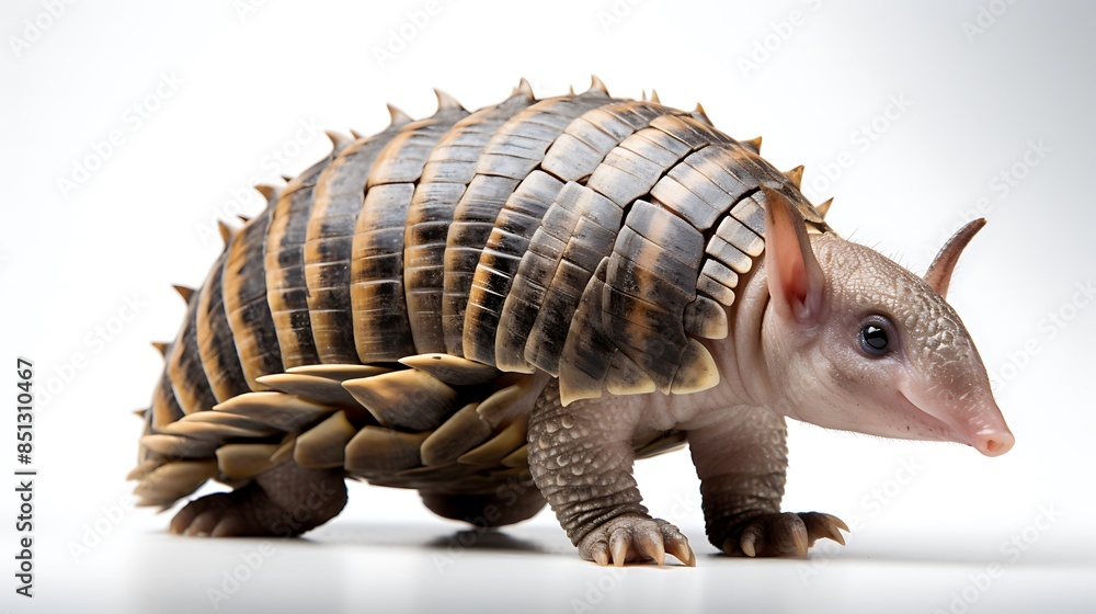 a three-banded armadillo on a white background.