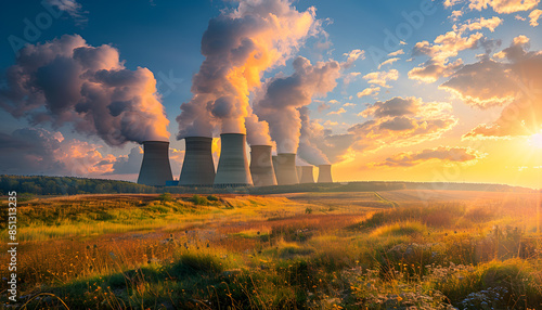 View of nuclear power plant with cooling towers