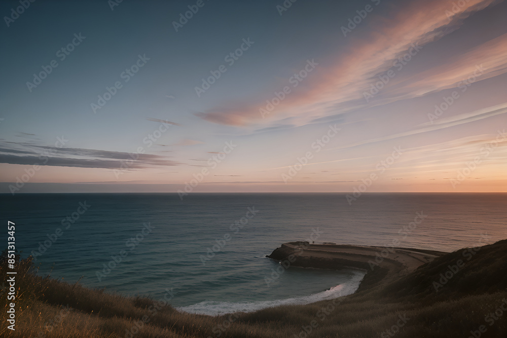 Fototapeta premium Vibrant sunset by the sea near the shoreline