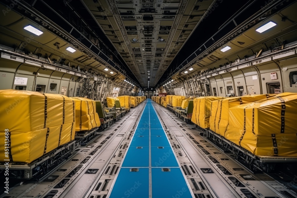 Military equipment loading in aircraft cargo compartment for transport ...