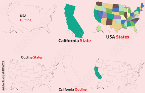 California map vector of usa, California line map, California with city map, California outline map