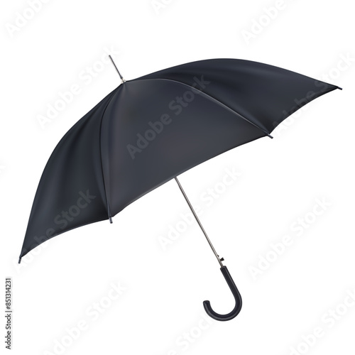 Black open classic umbrella in side view. Mockup, template for logo
