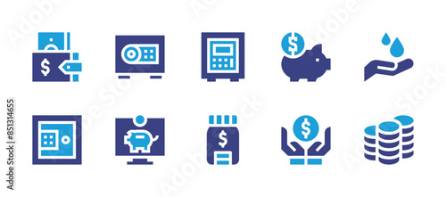 Savings icon set. Duotone color. Vector illustration. Containing saving, savewater, savings, piggybank, money, safebox, onlinebanking, purse. photo