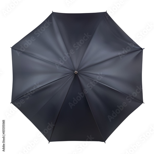 Black open umbrella in top view. Mockup, template for logo presentation