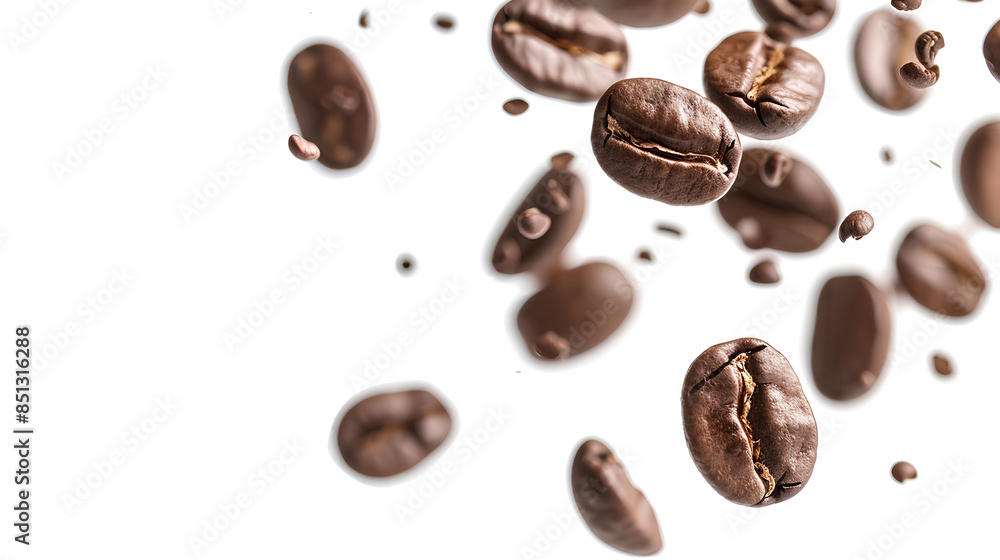 Coffee beans floating isolated on white background Coffee beans floating isolated on white background