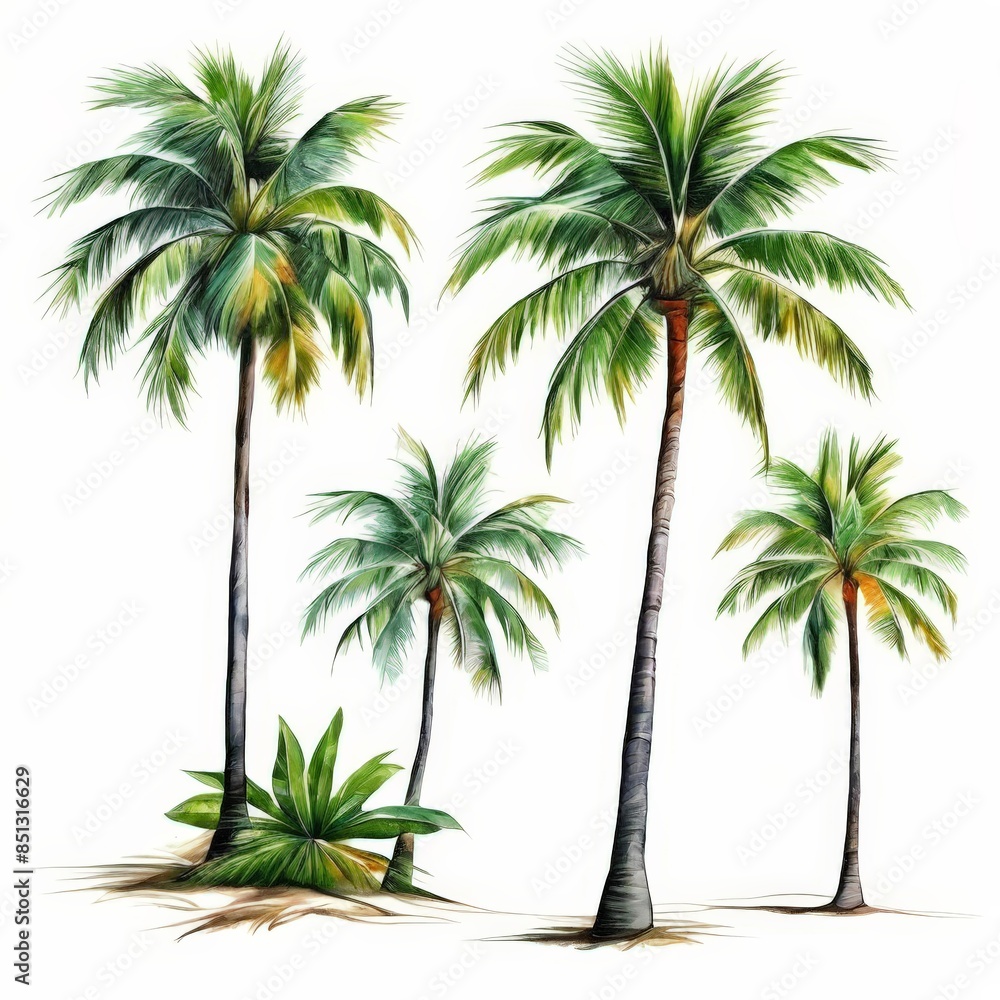 Obraz premium The palm trees have tall, slender trunks and lush,