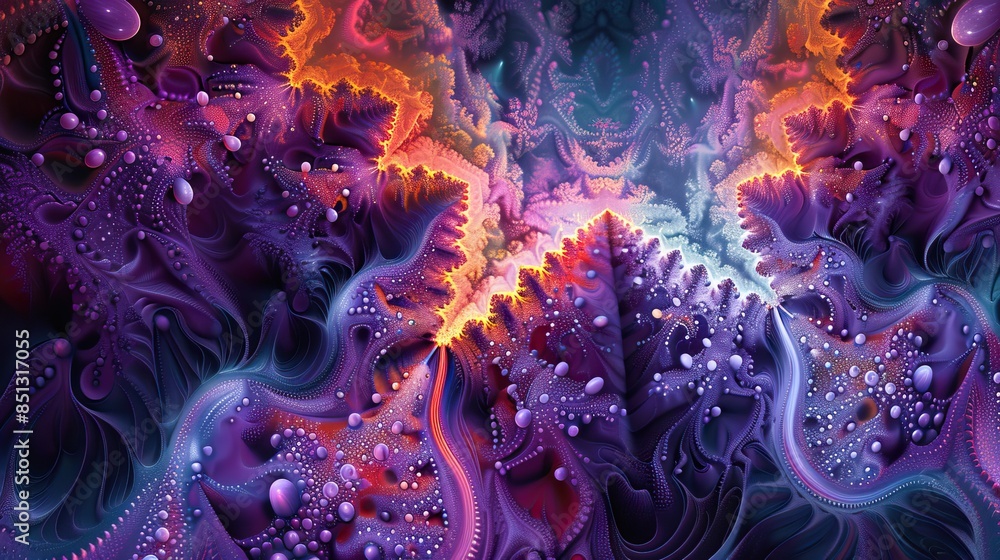 Intricate purple fractal patterns with fiery orange highlights representing complexity and creativity Intricate purple fractal patterns with fiery orange highlights representing complexity and creativity