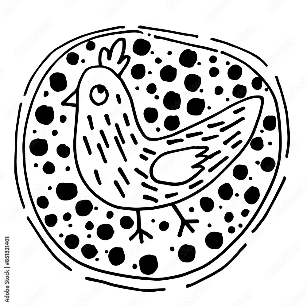 Hen doodle hand drawn balck and white icon, coloring cartoon Hen doodle hand drawn balck and white icon, coloring cartoon