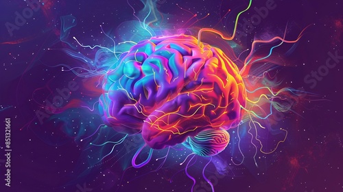 psychedelic brain with colorful smoky background 