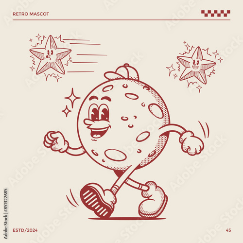 Moon retro mascot illustration, cartoon mascot