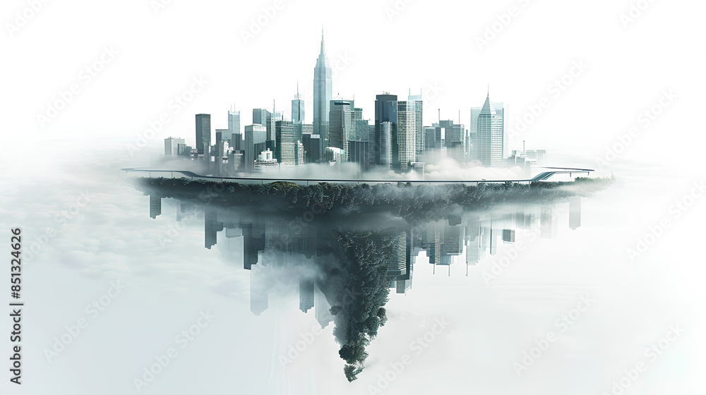 Fototapeta premium flying island with road and modern city isolate on white background