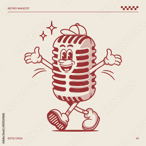 Microphone retro mascot illustration, cartoon mascot