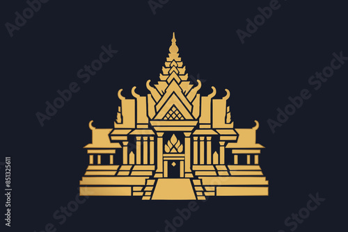 Creative Golden Solid Pagoda Vector Flat Dark Background