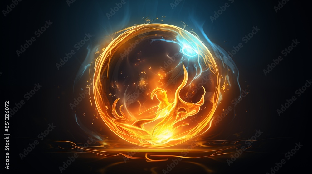 Obraz premium A Mystical Fiery Orb with Blue and Orange Swirling Flames