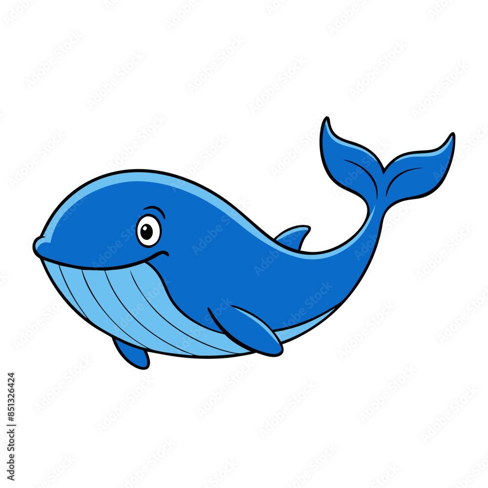 cartoon depiction of a happy blue whale swimming