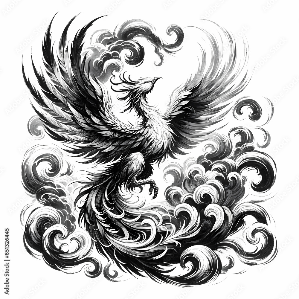 Majestic Phoenix in Traditional Ink Art Majestic Phoenix in Traditional Ink Art