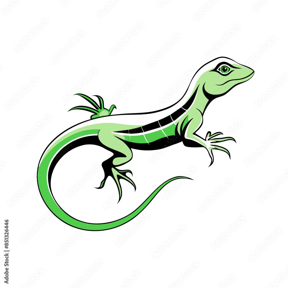 Naklejka premium cartoon illustration of a green lizard crawling on the ground.