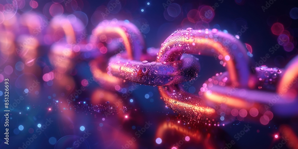 Close-Up of Wet Chain With Purple and Orange Glow Close-Up of Wet Chain With Purple and Orange Glow