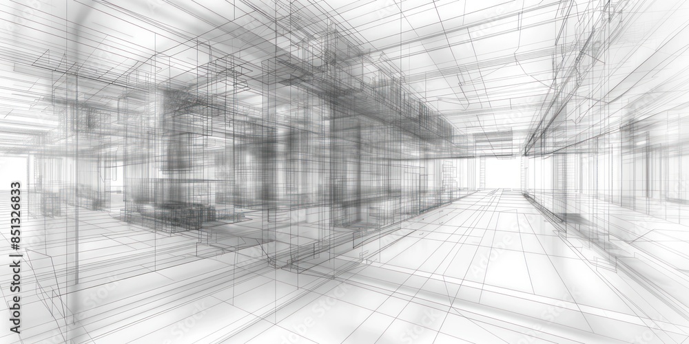 Wireframe Rendering of a Modern Interior Design Wireframe Rendering of a Modern Interior Design