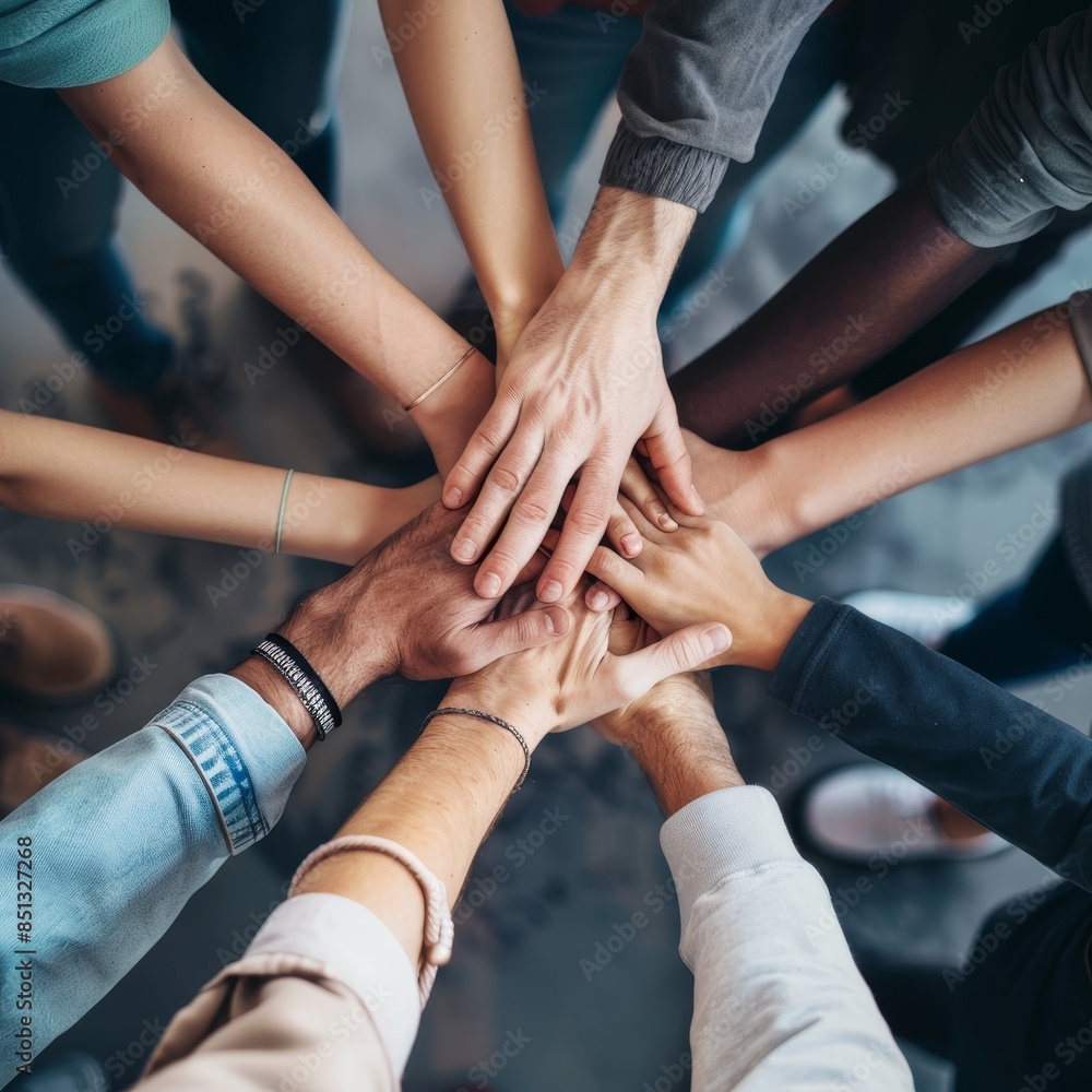 A group of people are holding hands in a circle