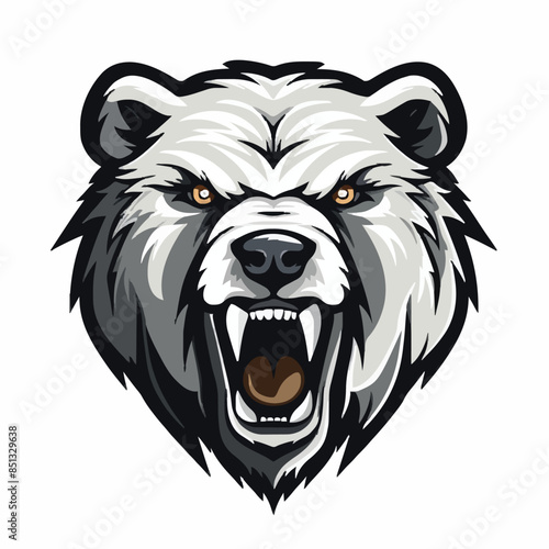 angry grizzly bear head vector art illustration isolated on white background