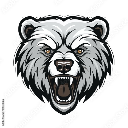 angry grizzly bear head vector art illustration isolated on white background