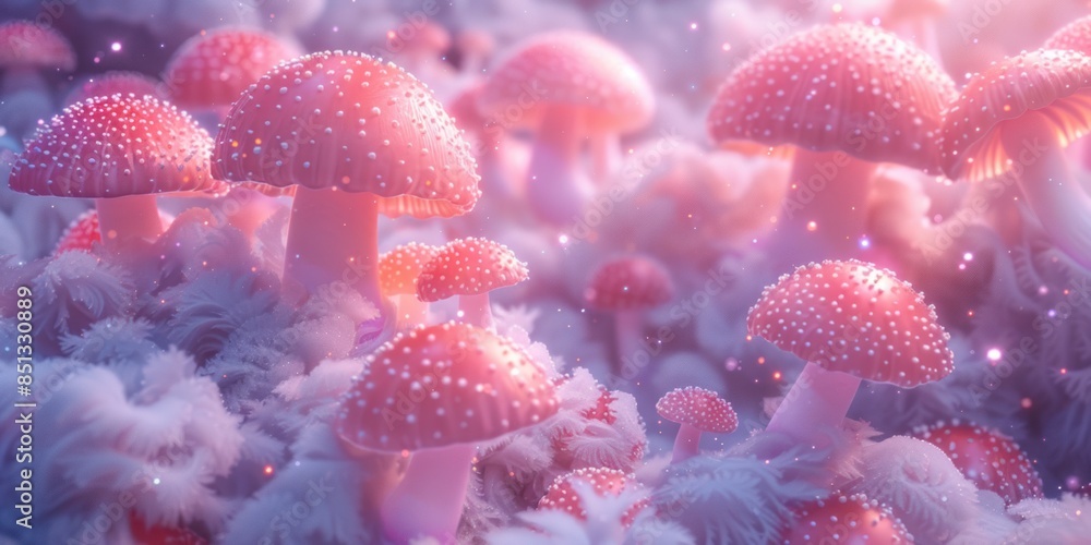 Pink Mushrooms in a Dreamlike Forest Pink Mushrooms in a Dreamlike Forest