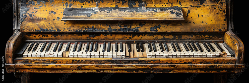 An old piano with a black and white keyboard An old piano with a black and white keyboard