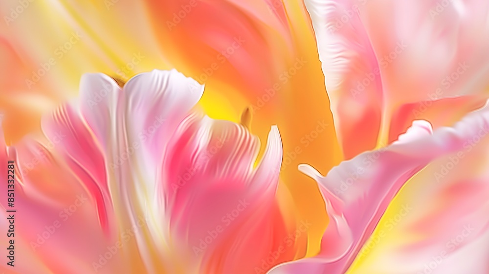 Tulip bloom, close-up, vibrant pink and yellow, soft gradients, high detail, sleek modern design background. Tulip bloom, close-up, vibrant pink and yellow, soft gradients, high detail, sleek modern design background.