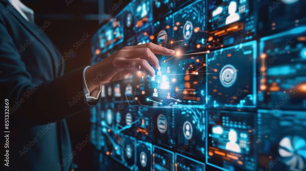 Fototapeta premium Filmmaking, command line, modern wireless technology. global cyberspace network New technologies and ideas