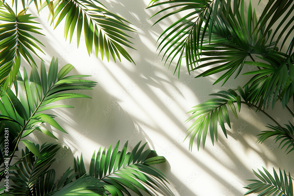 Naklejka premium palm tree leaves on white wall