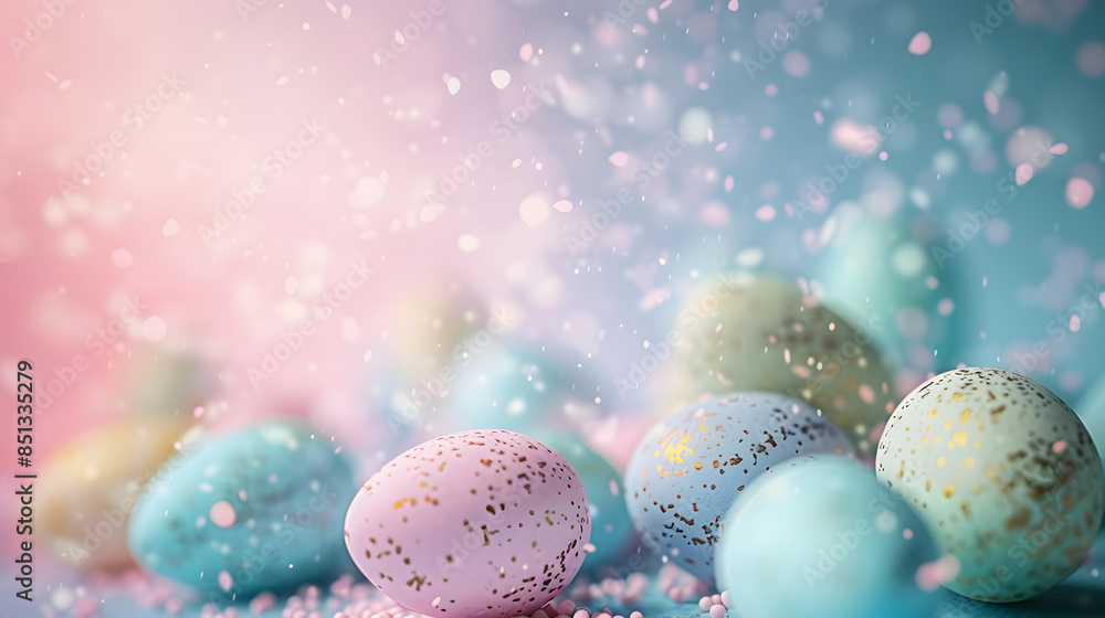 Obraz premium Beautiful colorful festive background with Easter elements and attributes. AI Generated