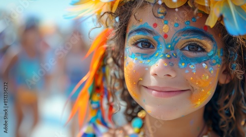 Colorful Festivities: Children Getting Creative Face Paintings in a Vibrant Parade Celebration