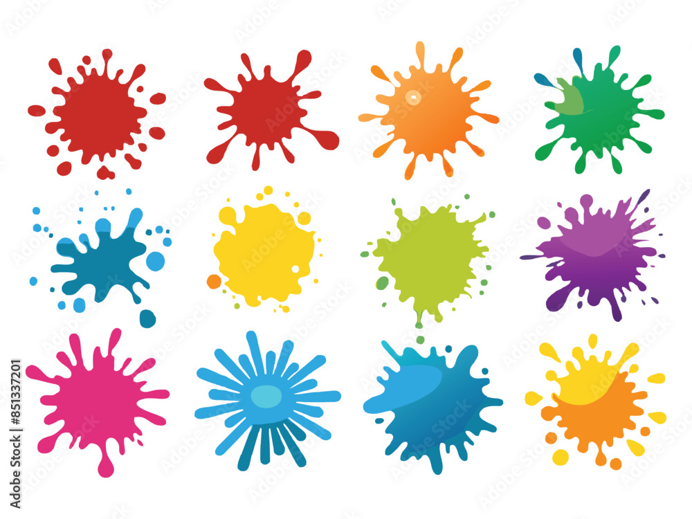 Flat design ink splash elements, Flat design ink splash elements,