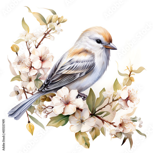 Cute Chestnutsided warbler bird watercolor illustration clipart photo