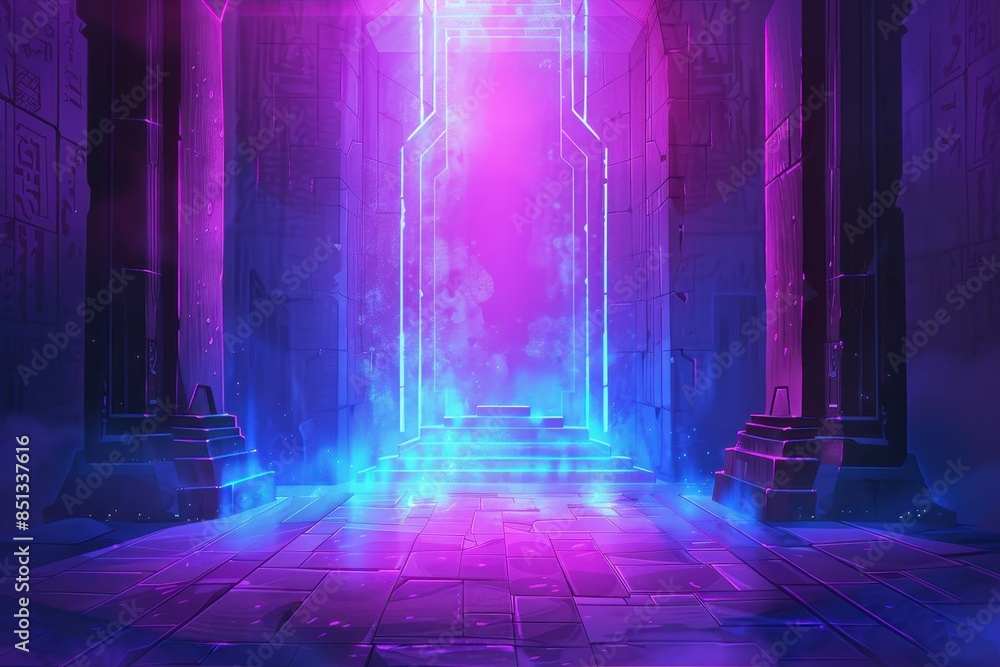 Neon Glow in a Mysterious Ancient Hall Neon Glow in a Mysterious Ancient Hall