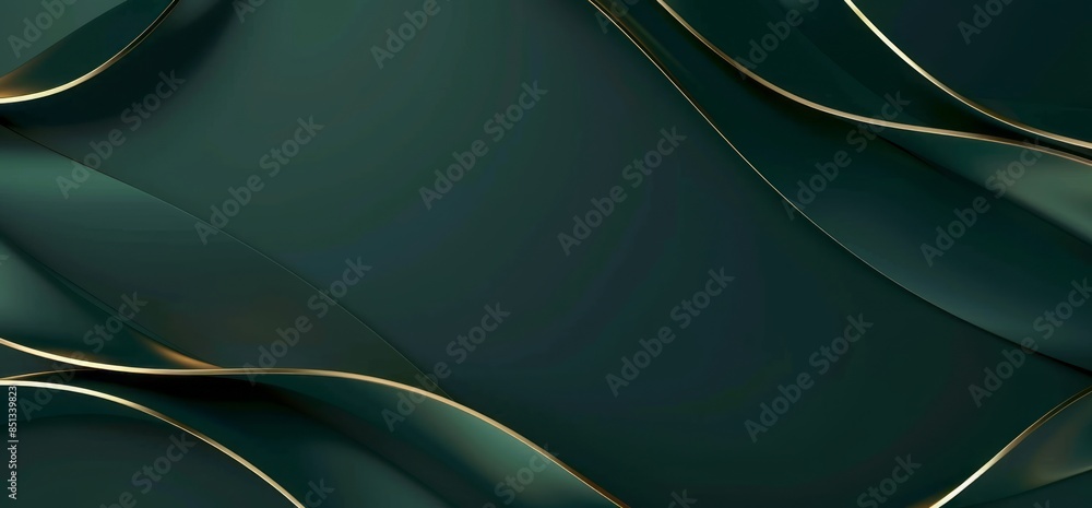 Obraz premium Abstract dark green background with gold lines for illustration design presentation