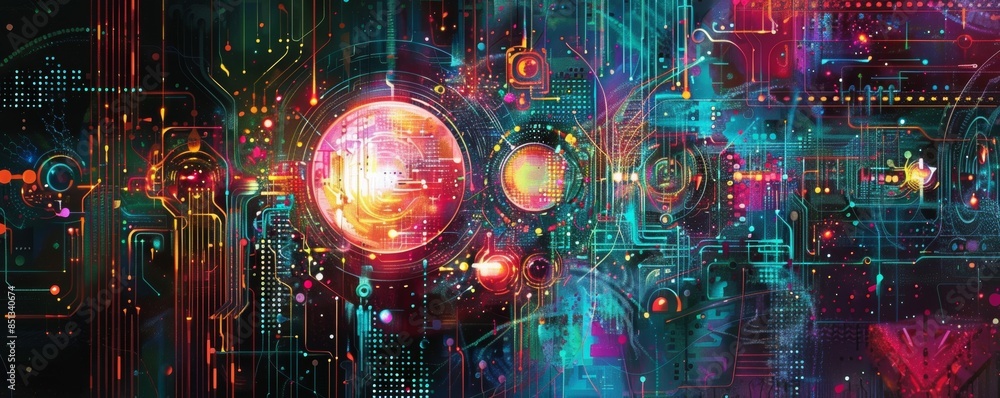 Fototapeta premium A dynamic fusion of technology and creativity with bright and vibrant abstract artwork.