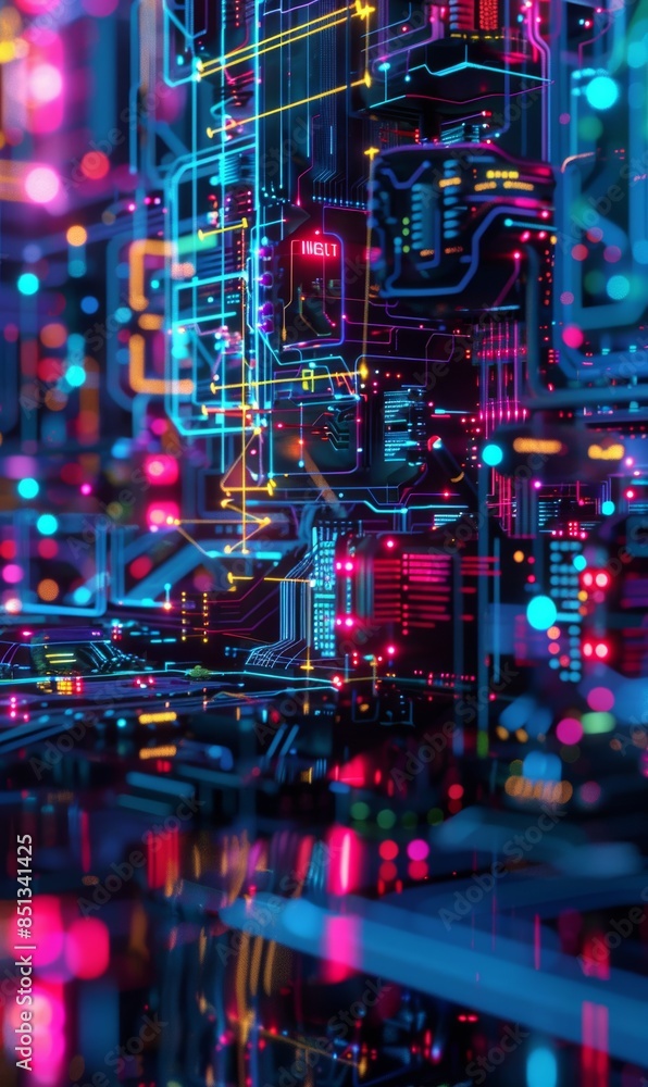 Futuristic high-tech digital background with vibrant neon lights, ideal for tech concepts and digital innovation Futuristic high-tech digital background with vibrant neon lights, ideal for tech concepts and digital innovation