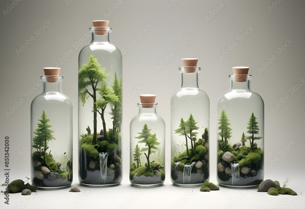 miniature forest in a long crystal clear bottle miniature forest in a long crystal clear bottle