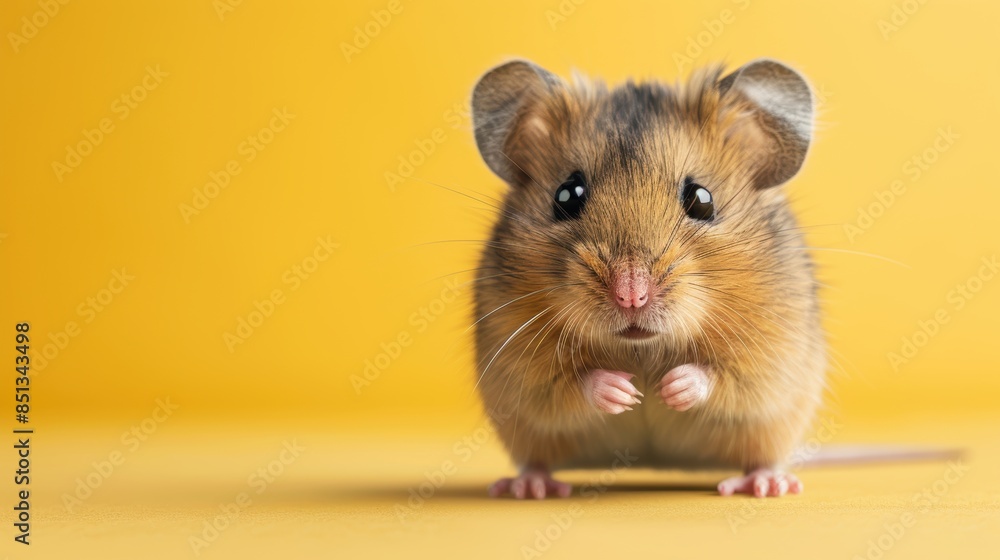 Adorable mouse on yellow background, showcasing a cute, fluffy rodent with tiny paws and expressive eyes. Perfect for animal-themed content. Adorable mouse on yellow background, showcasing a cute, fluffy rodent with tiny paws and expressive eyes. Perfect for animal-themed content.