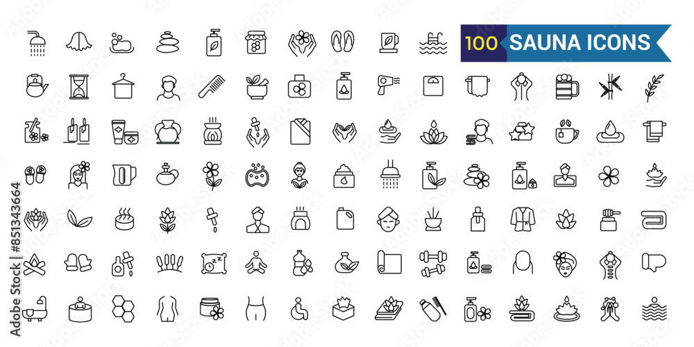 Sauna icons set. Outline set of sauna vector icons for ui design. Outline icon collection. Editable stroke. Sauna icons set. Outline set of sauna vector icons for ui design. Outline icon collection. Editable stroke.