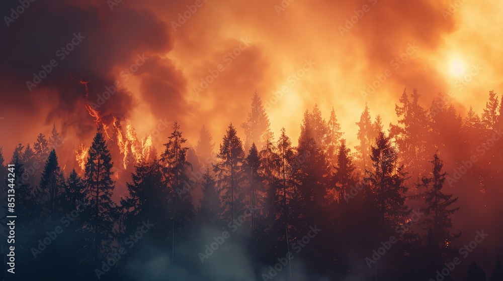 Intense Wildfire Engulfing Forest Trees Intense Wildfire Engulfing Forest Trees