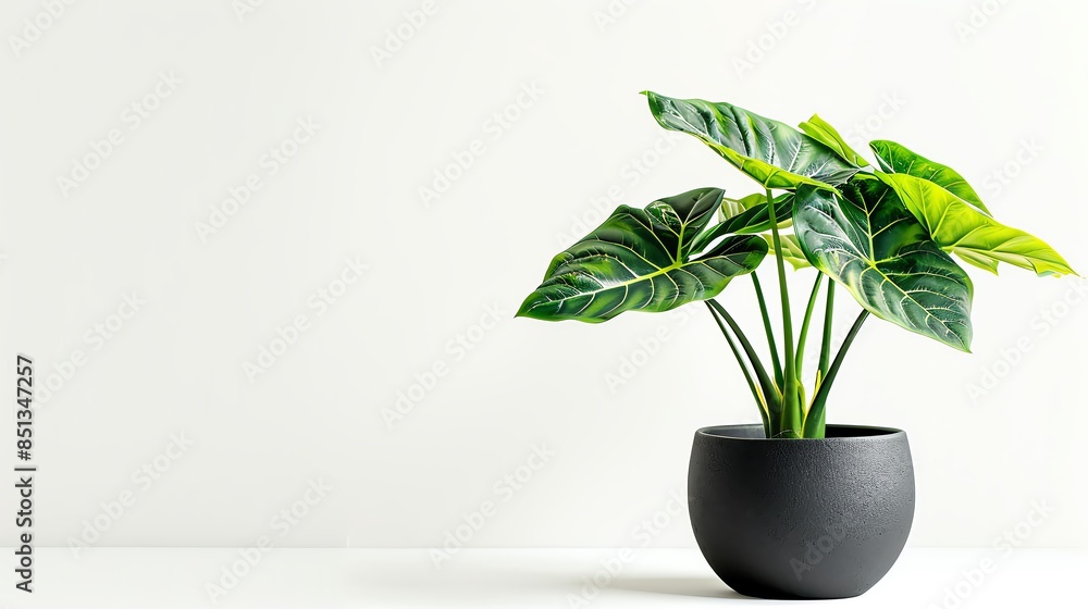 A decorative alocasia plant in a sleek black pot, modern style, isolated on white background A decorative alocasia plant in a sleek black pot, modern style, isolated on white background