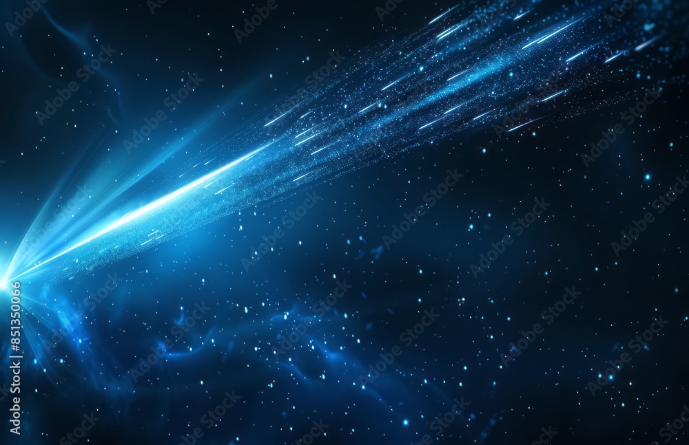 A background of dark blue with light rays, shooting stars and glow on the right side of the frame A background of dark blue with light rays, shooting stars and glow on the right side of the frame